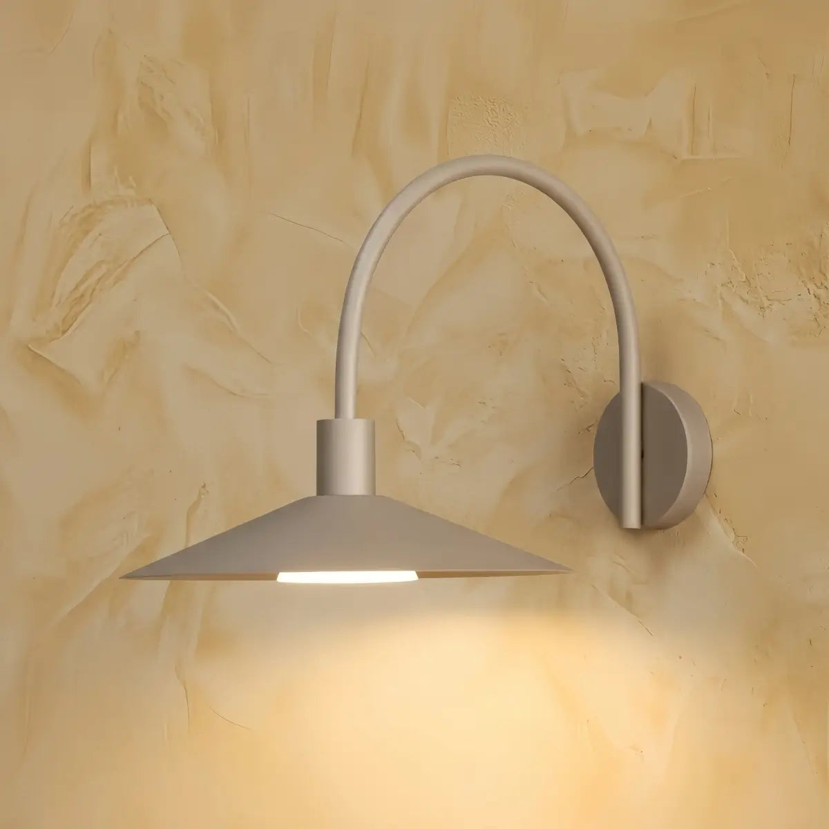 Solara Minimalist Arched Arm Wall Sconce — Stainless Steel Gold/Black for Courtyard