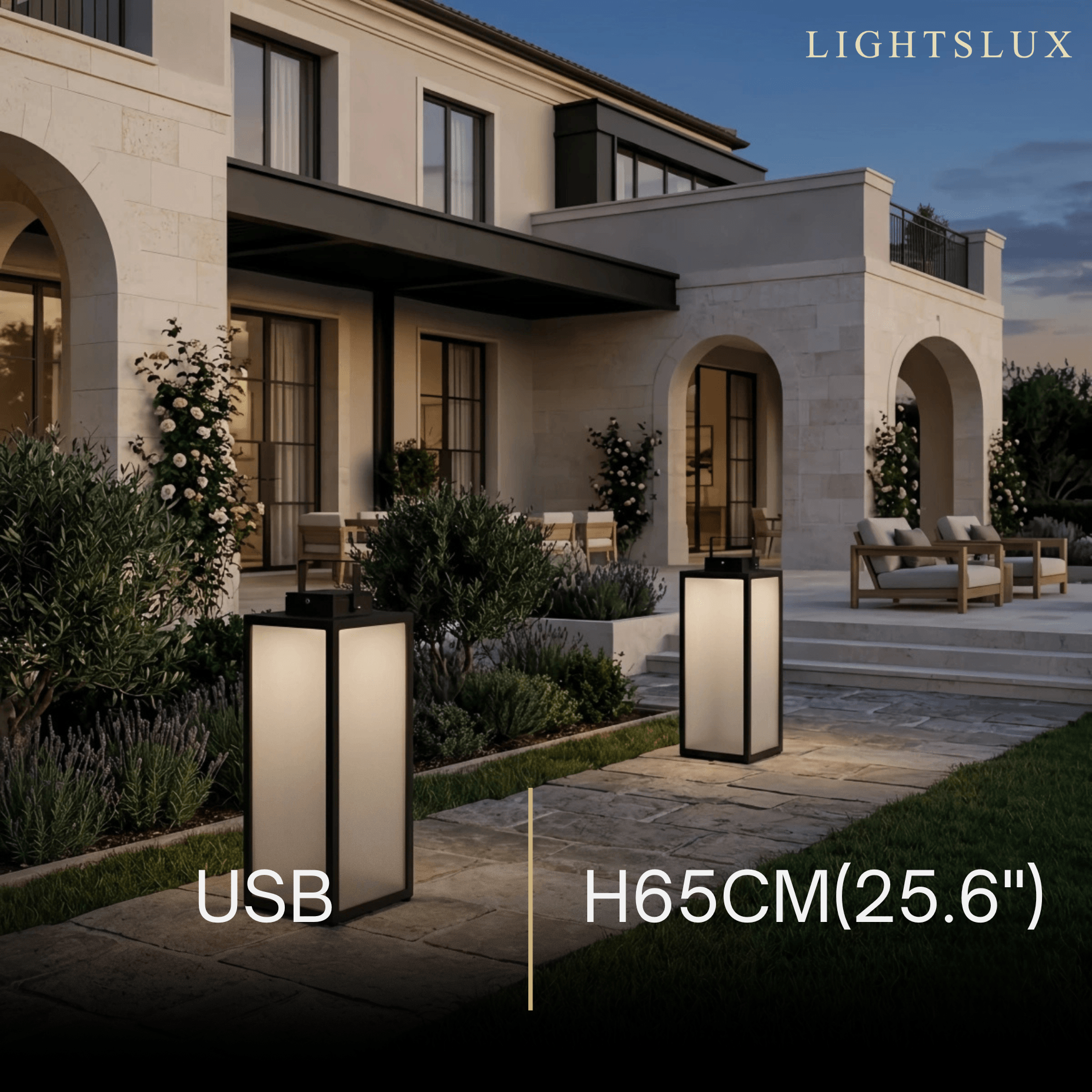 Solara Minimalist LED Outdoor Lantern -- Stainless Steel & PC Black