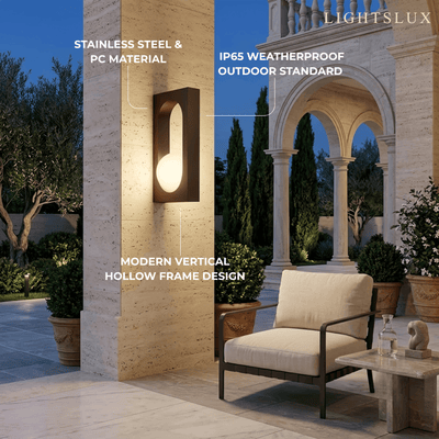Arcato Modern Outdoor Wall Lamp -- Stainless Steel & PC Black for Patio