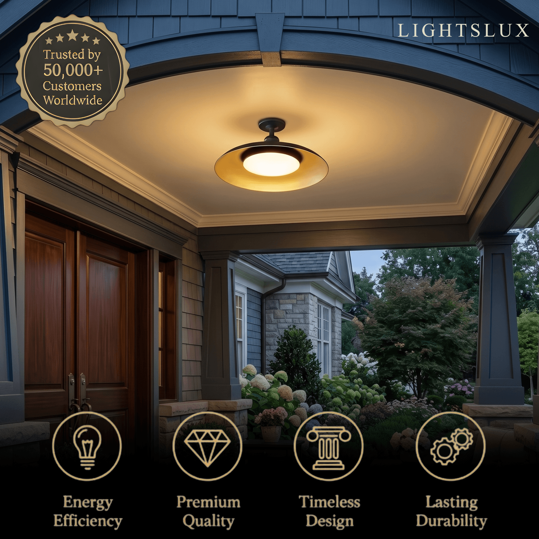 Arcato Retro Outdoor Ceiling Light--Copper Alloy & PC for Courtyard