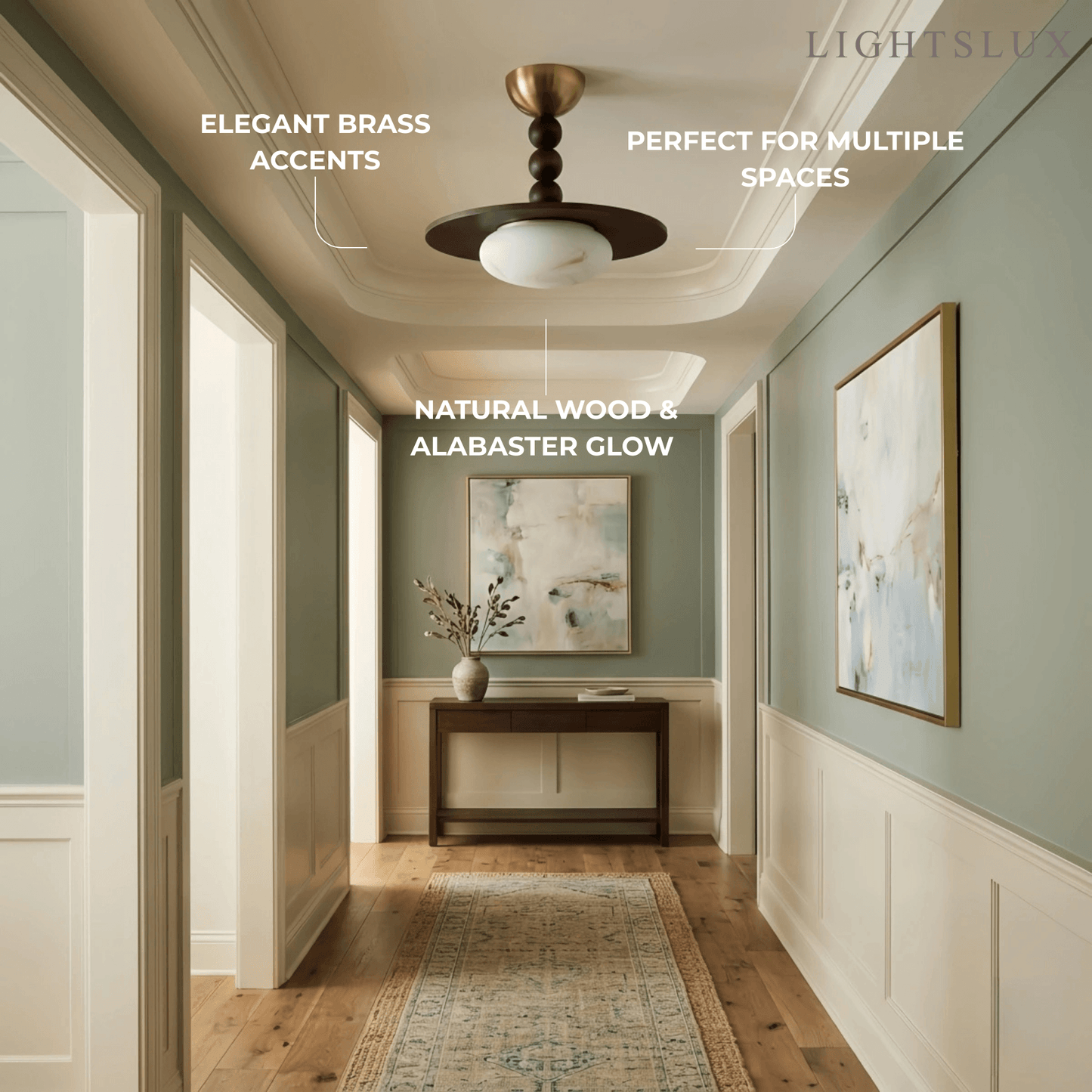 Modern Wood & Alabaster Ceiling Light