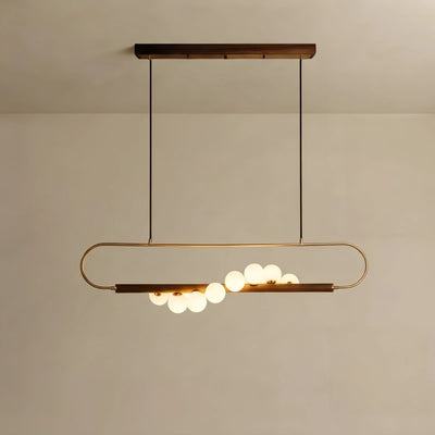 Nebula Modern Chandelier -- Glass & Brass with Walnut for Dining Room