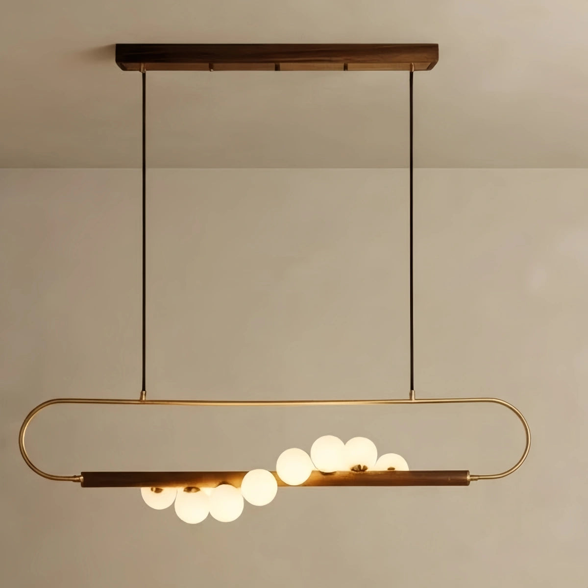 Modern_Chandelier_--_Glass_Brass_with_Walnut_for_Dining_Room