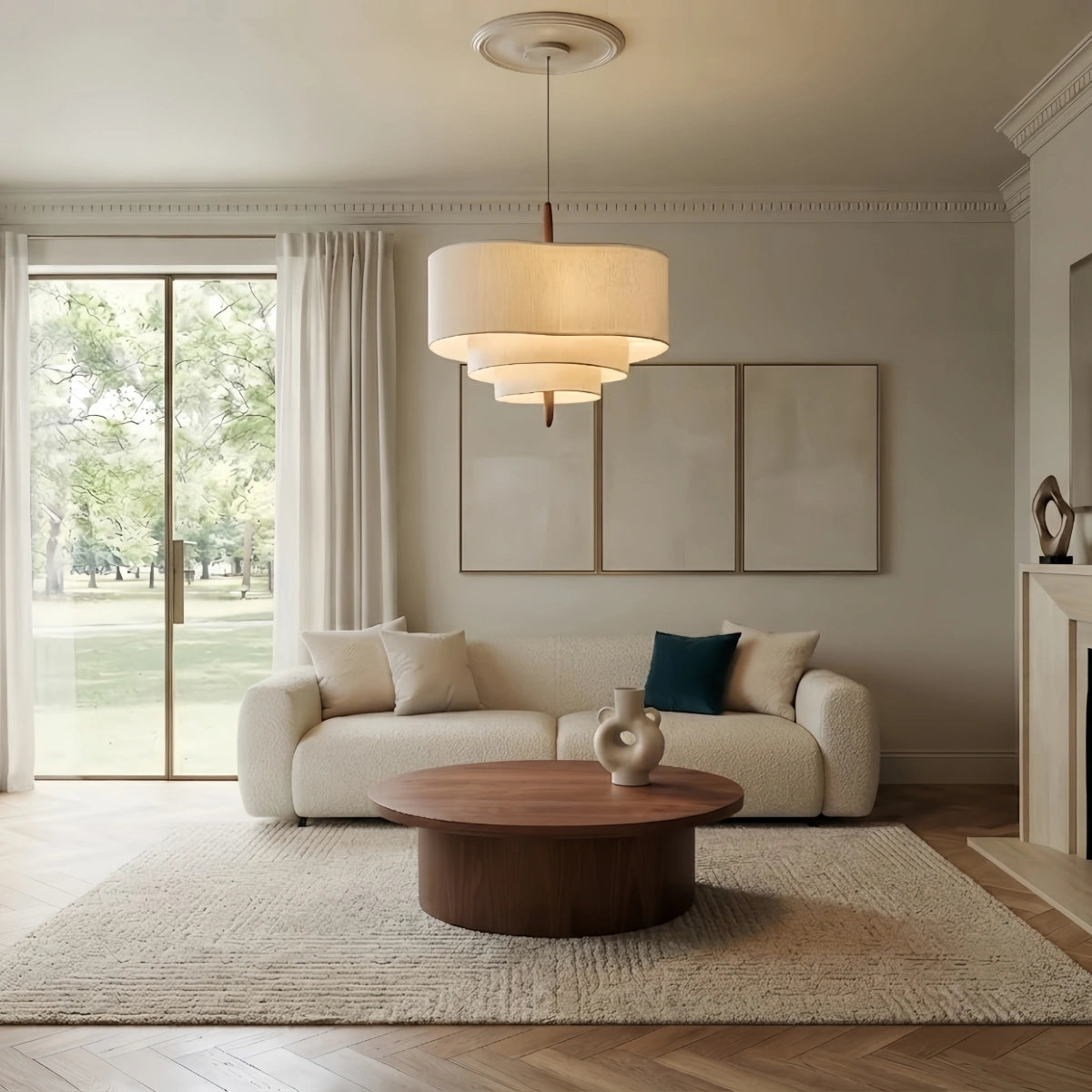 Zenno Modern Fabric Pendant Light – White or Green for Dining Room