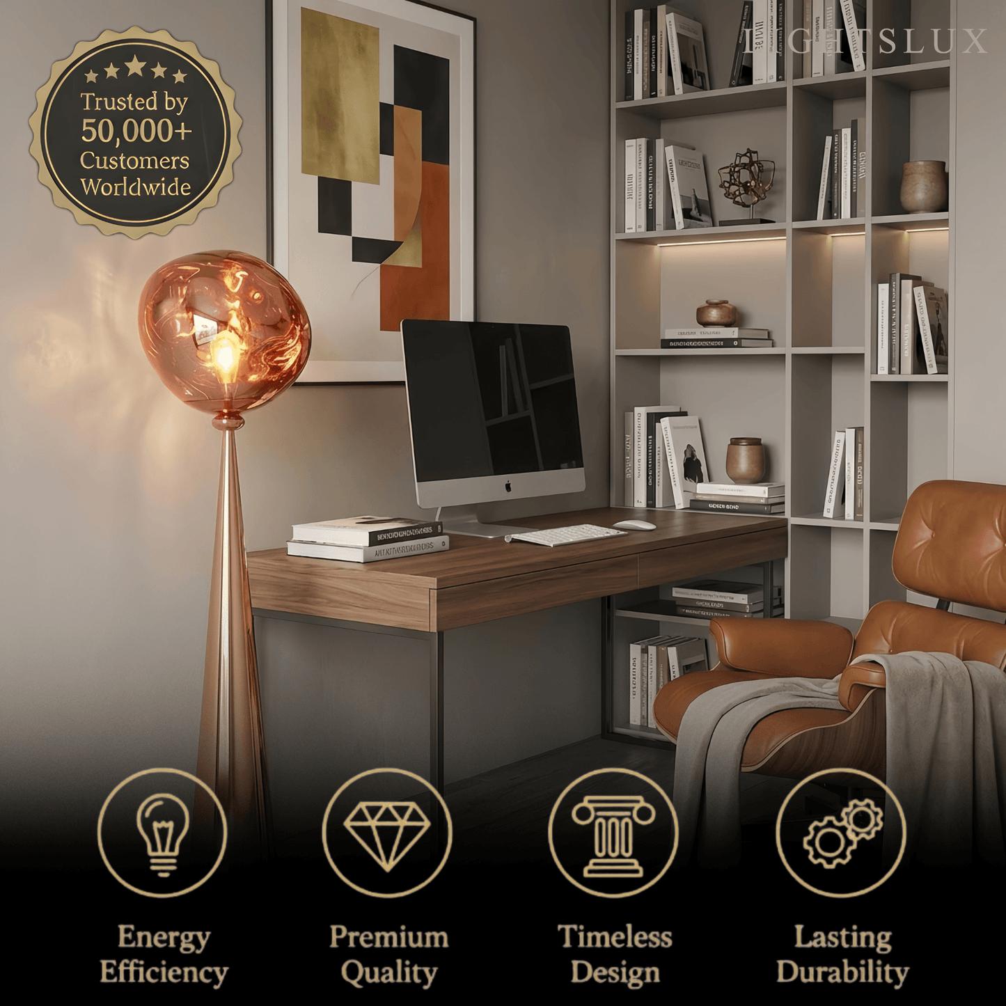 Contemporary Floor Lamp – Distorted Spherical Metal & Acrylic