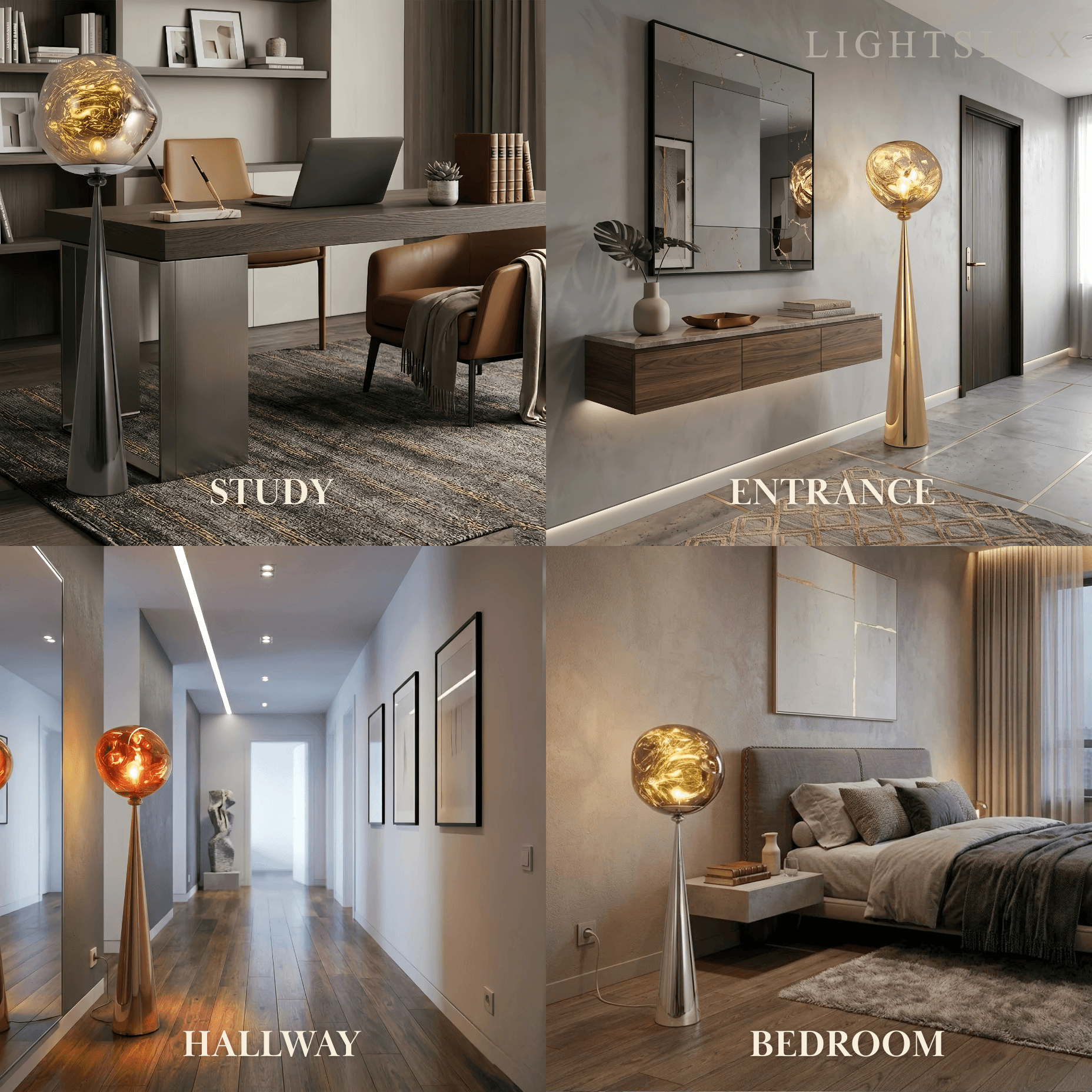 Contemporary Floor Lamp – Distorted Spherical Metal & Acrylic