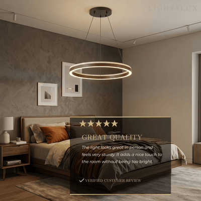 Minimalist Ring Chandelier – Travertine & Wood Walnut Beige
