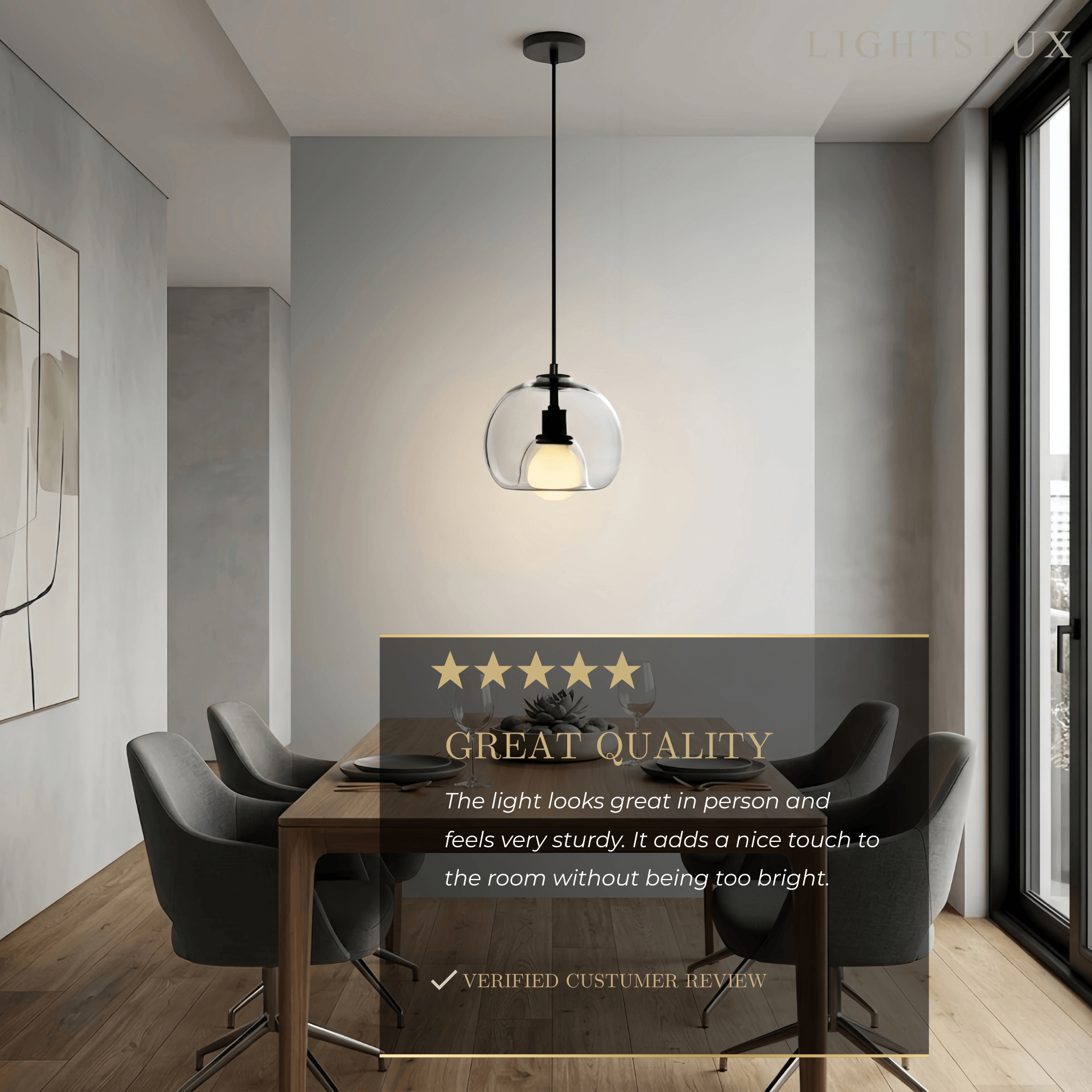  Minimalist Glass Pendant Light – Metal Clear Smoke Cognac