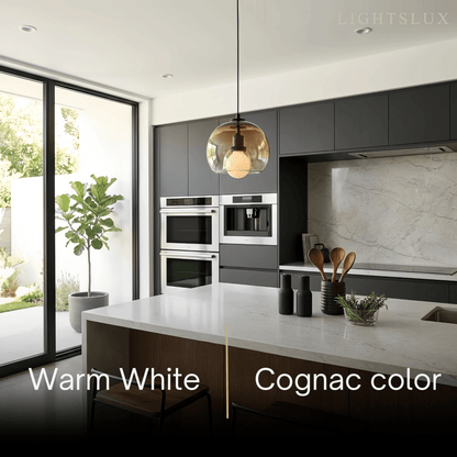 Minimalist Glass Pendant Light – Metal Clear Smoke Cognac