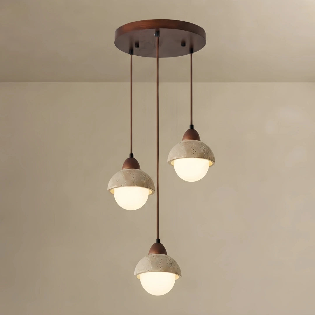 Multi-Light Pendant – Travertine & Wood Walnut Beige for Dining Room