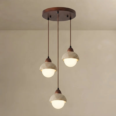 Multi-Light Pendant – Travertine & Wood Walnut Beige for Dining Room