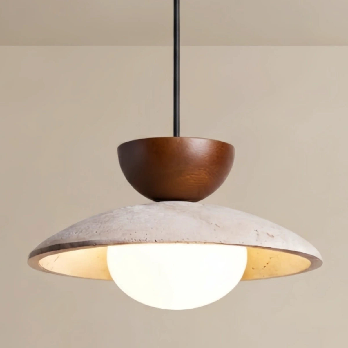 Pendant Light – Glass & Travertine & Wood for Dining Room