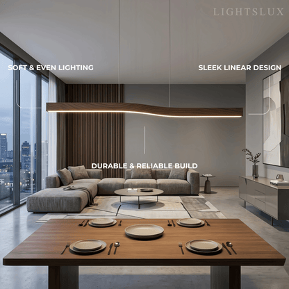 Modern Linear Pendant Light — Metal & Acrylic with Black & Dark Wood