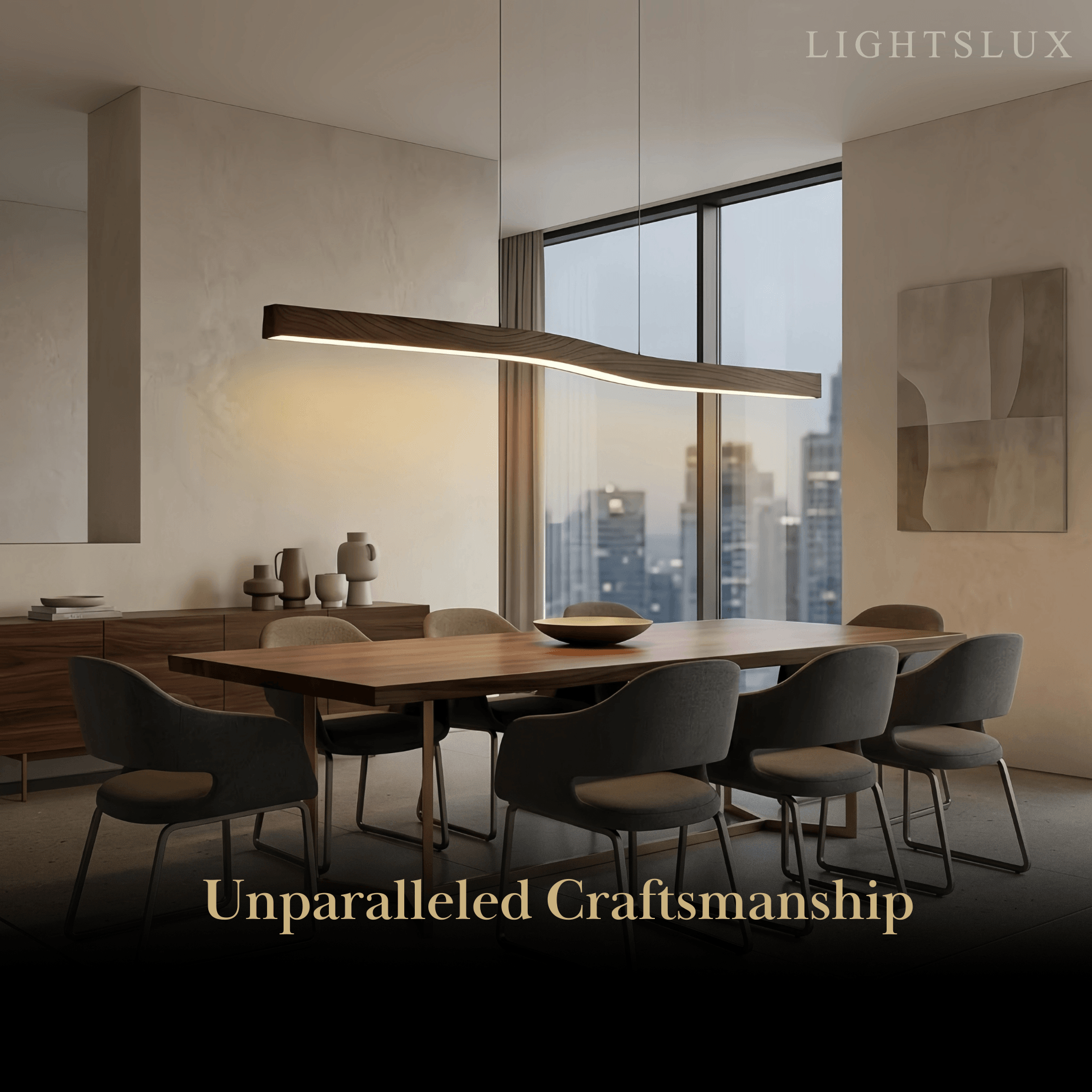 Modern Linear Pendant Light — Metal & Acrylic with Black & Dark Wood