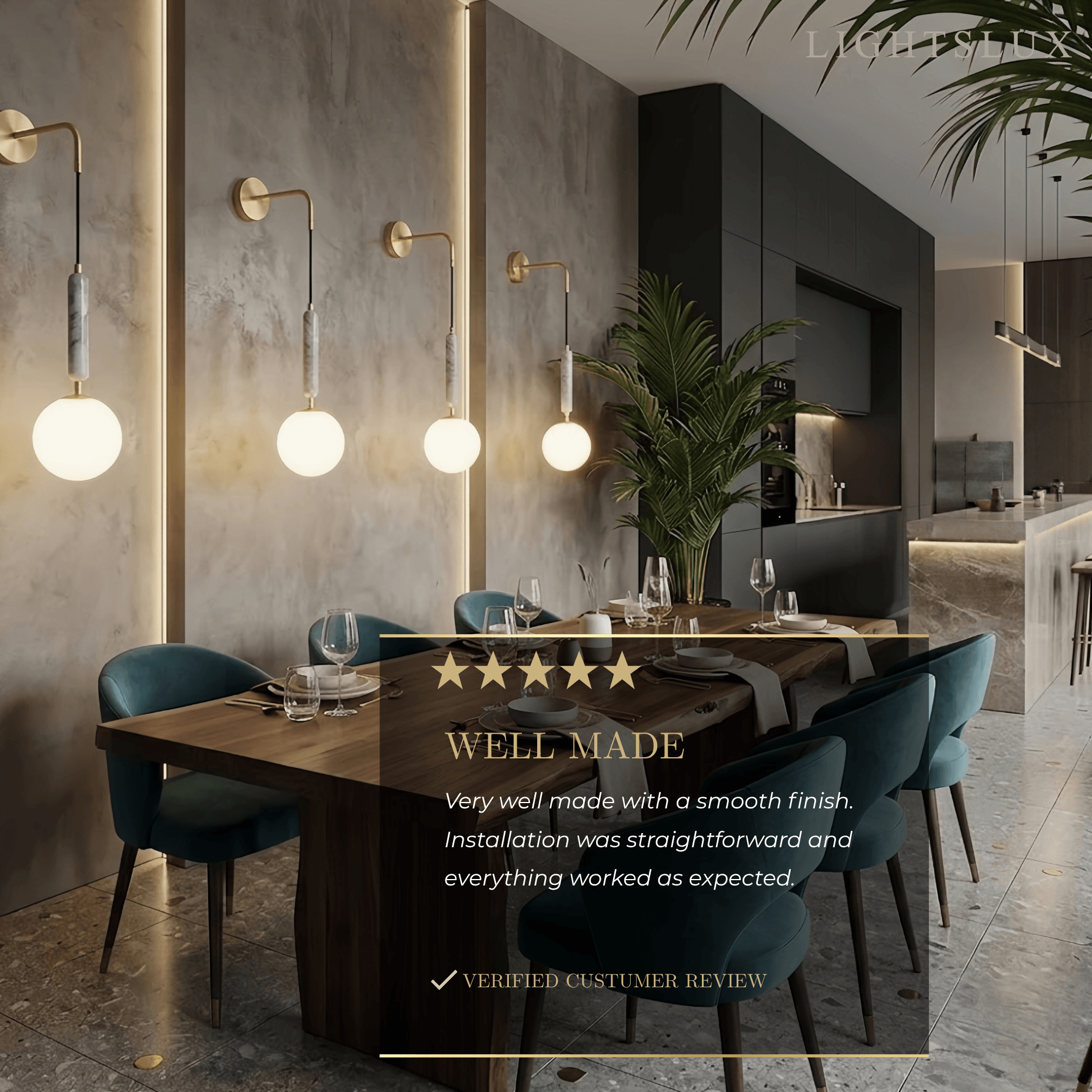 Minimalist Marble Wall Lamp — Glass & Iron with Marble Accent 
