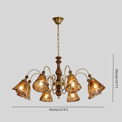 Vintage Multi-Light Ceiling Light — Metal, Glass & Wood with Copper & Walnut