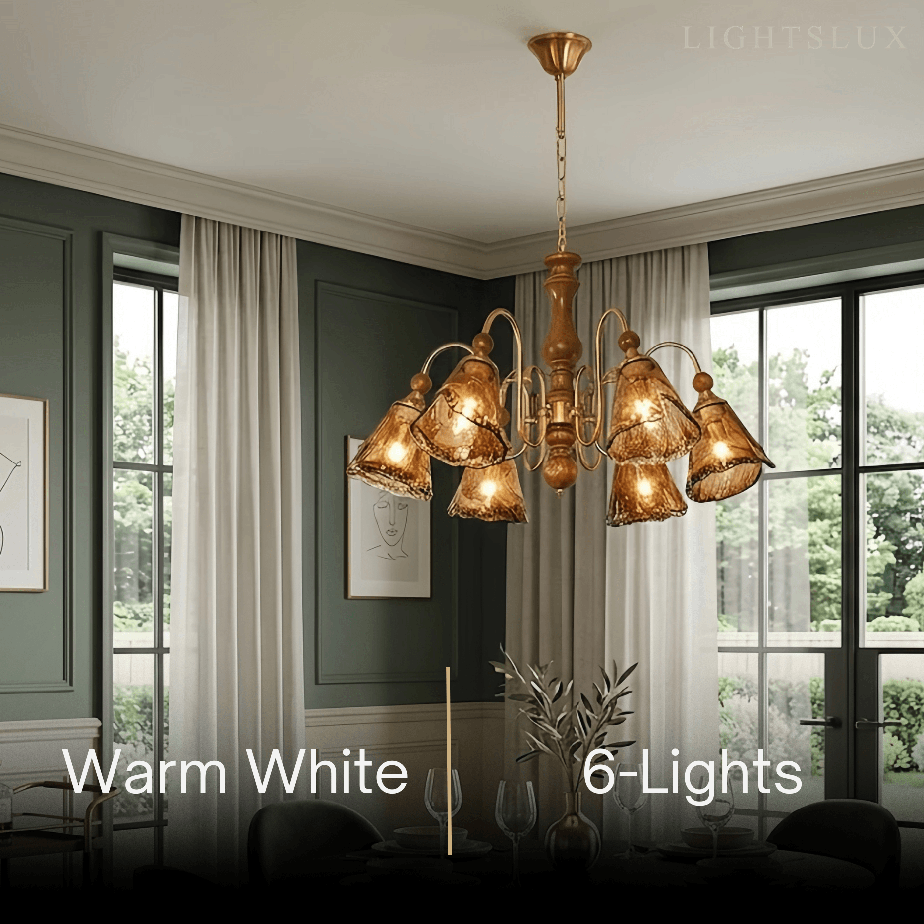 Vintage Multi-Light Ceiling Light — Metal, Glass & Wood with Copper & Walnut
