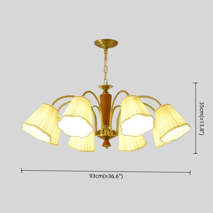 Modern Ceiling Lingt — Metal, Fabric & Walnut Wood with Gold & Walnut