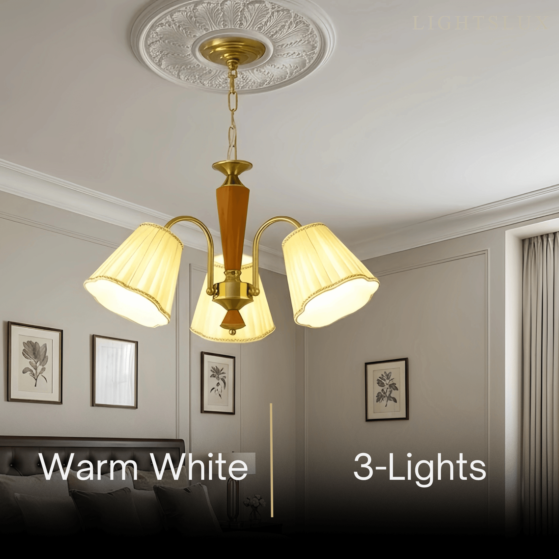 Modern Ceiling Lingt — Metal, Fabric & Walnut Wood with Gold & Walnut