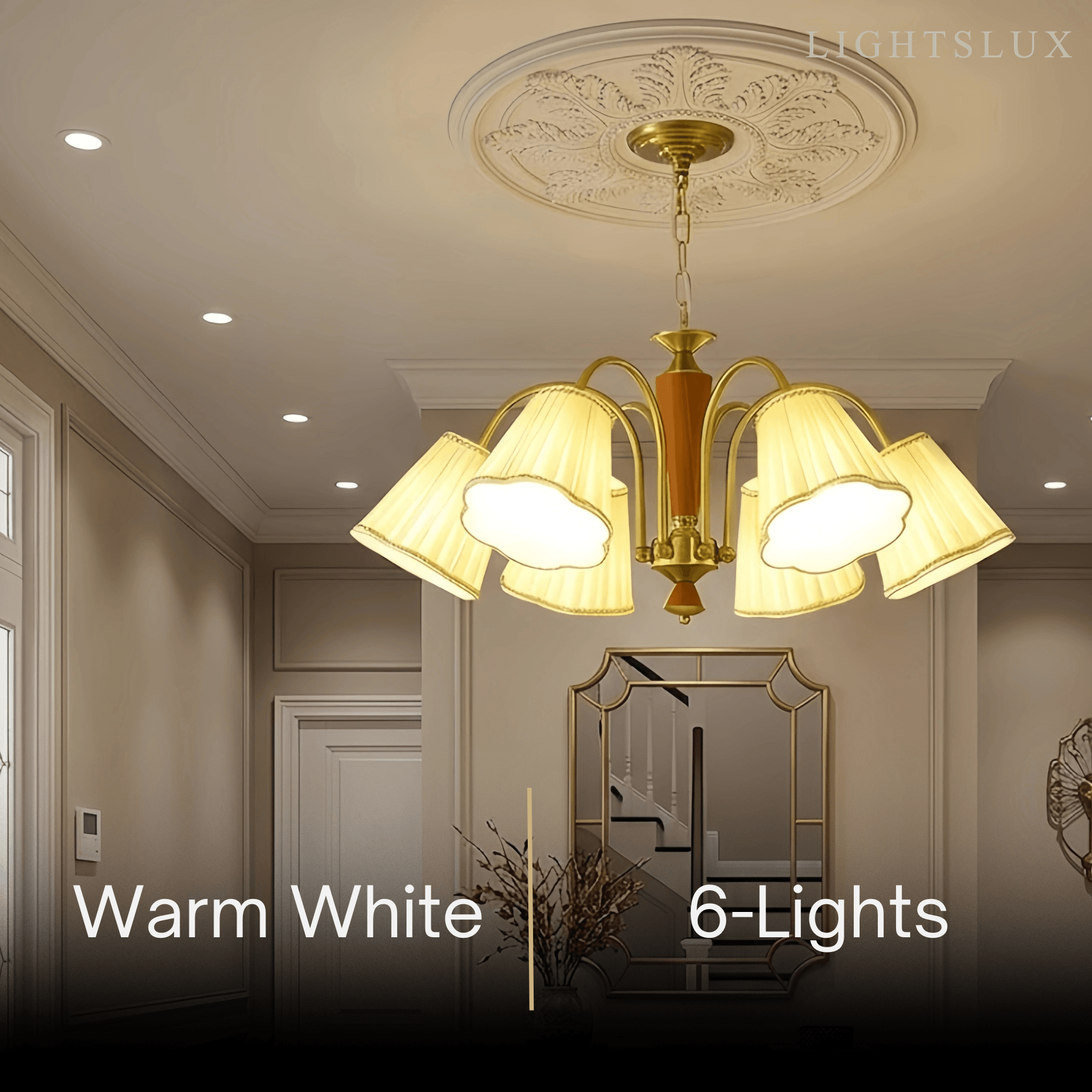 Modern Ceiling Lingt — Metal, Fabric & Walnut Wood with Gold & Walnut