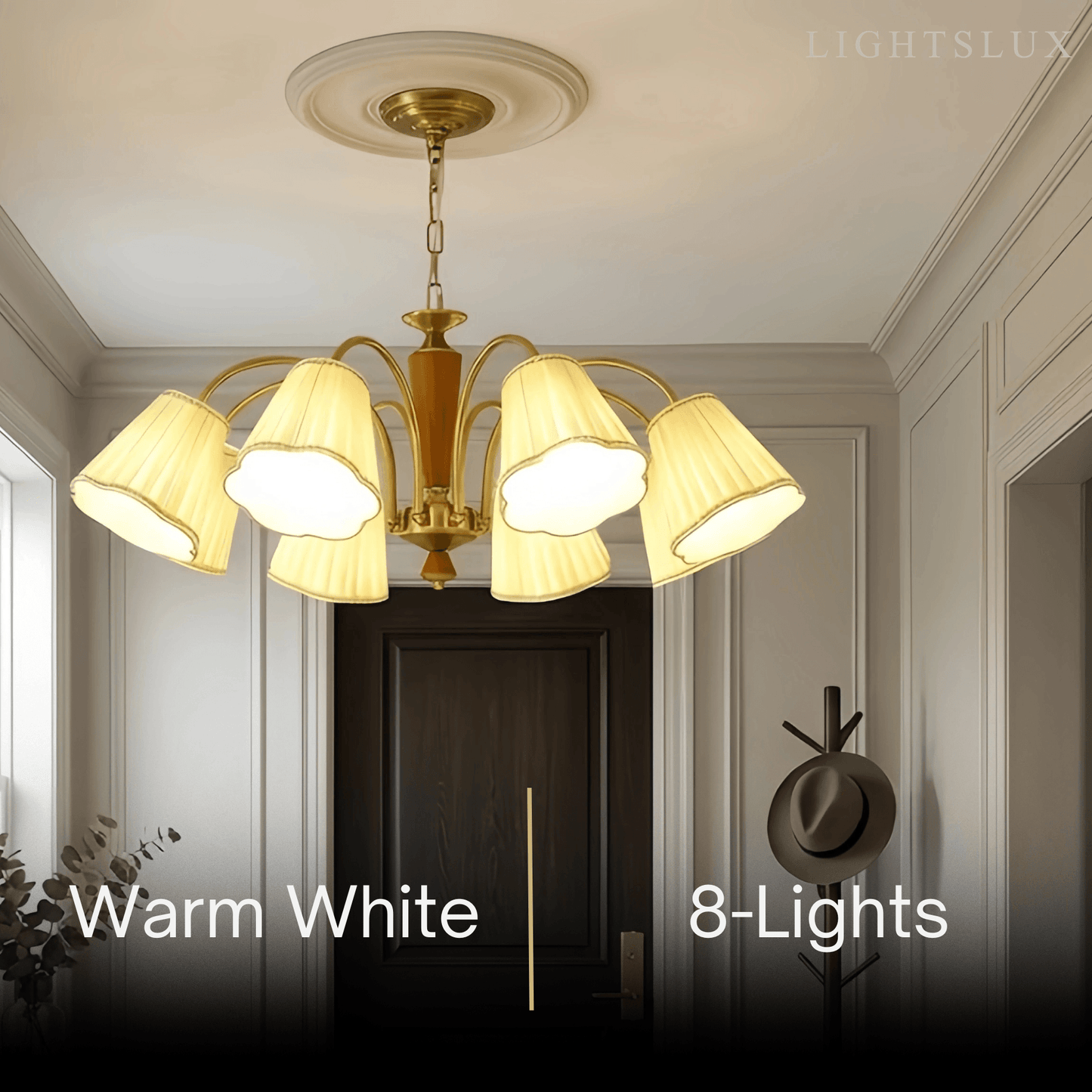 Modern Ceiling Lingt — Metal, Fabric & Walnut Wood with Gold & Walnut