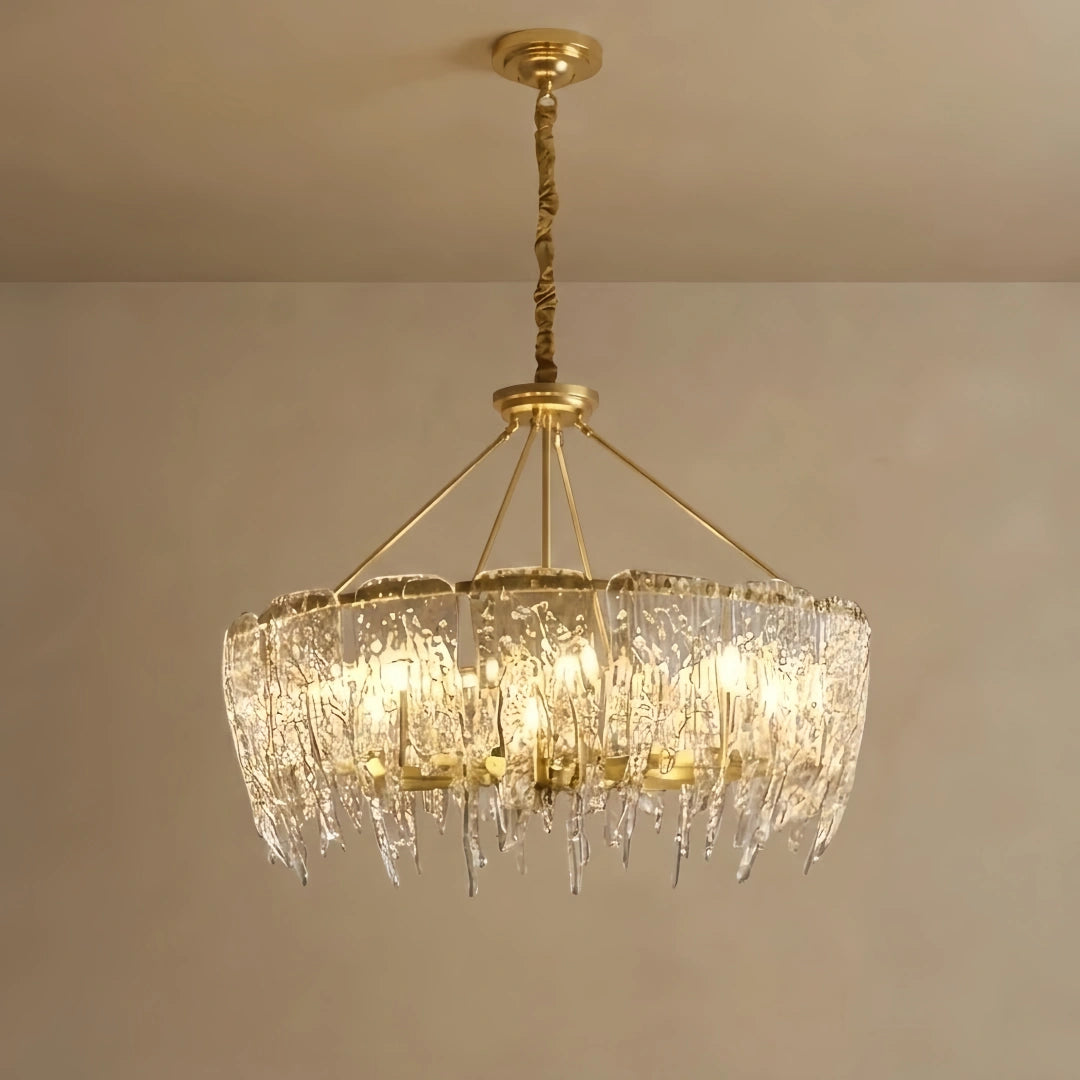 Excelis Luxury Crystal Chandelier – Brass & Glass for Living Room / Dining Room