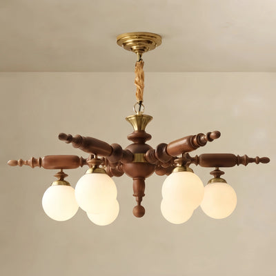 Irondale Modern Multi-Head Chandelier -- Wood & Glass with Metal Frame 