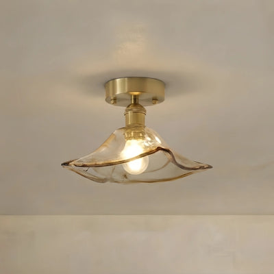 Ceiling Light -- Brass & Amber Glass for Living Room 