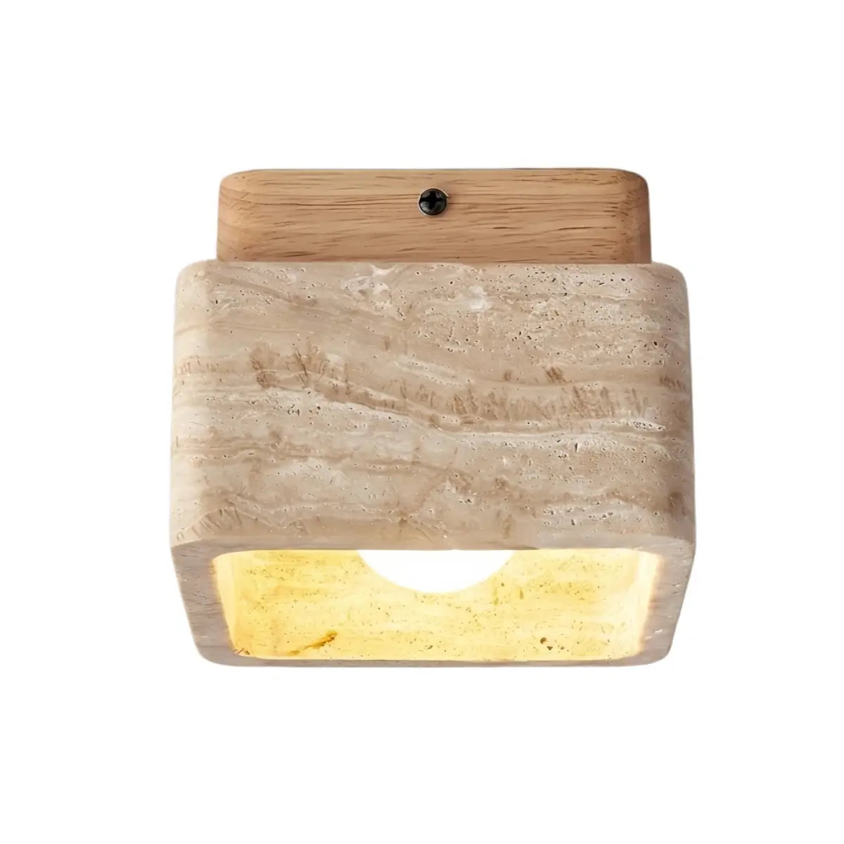 Natural Ceiling Light -- Yellow Travertine & Wood