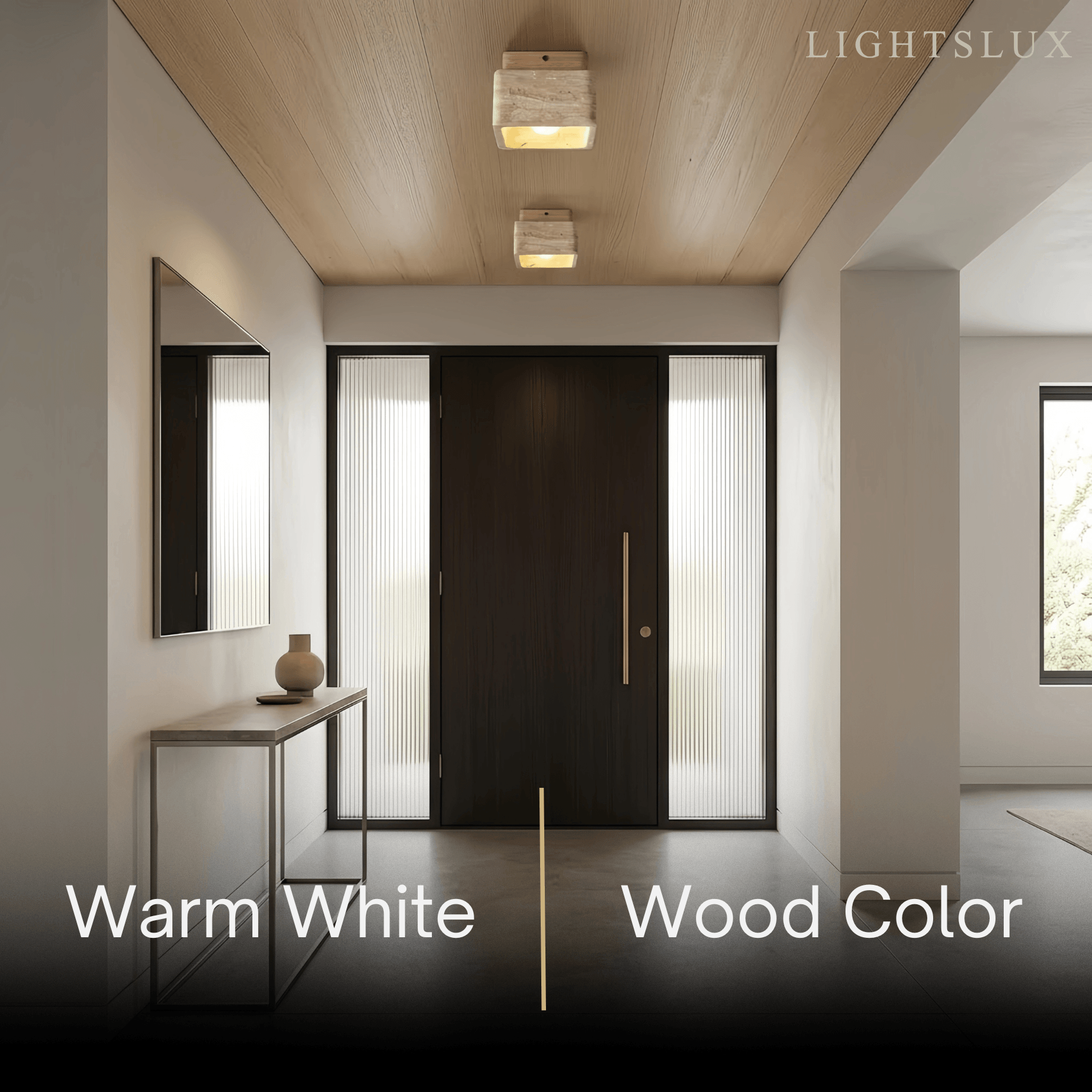 Natural Ceiling Light -- Yellow Travertine & Wood