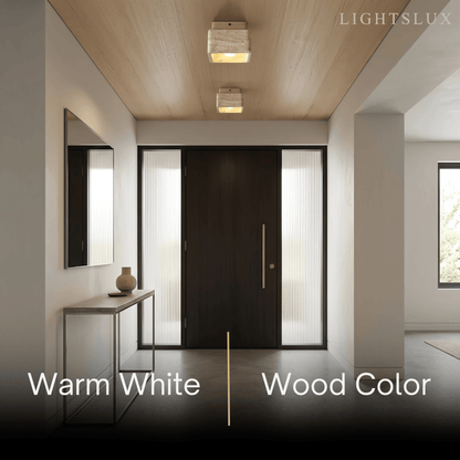 Natural Ceiling Light -- Yellow Travertine & Wood