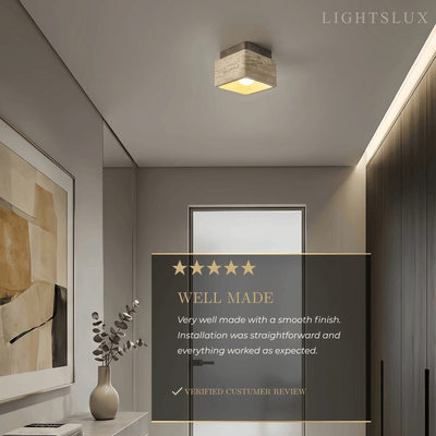 Natural Ceiling Light -- Yellow Travertine & Wood
