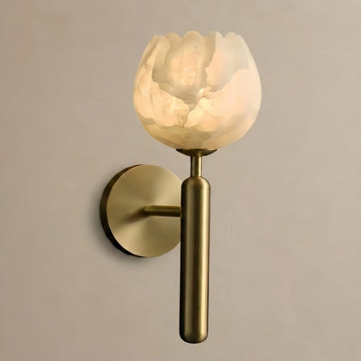 Alba  Modern Wall Lamp -- Brass & Alabaster Flowers for Bedroom