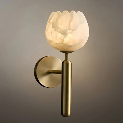 Alba  Modern Wall Lamp -- Brass & Alabaster Flowers