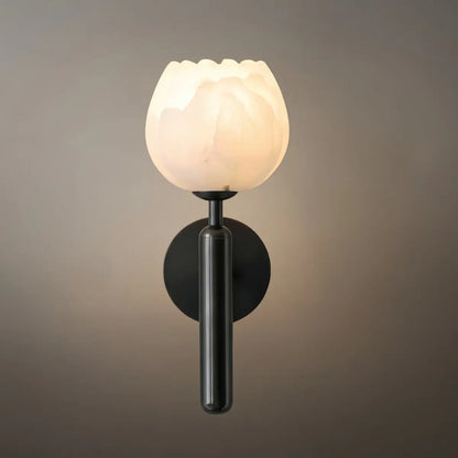 Alba  Modern Wall Lamp -- Brass & Alabaster Flowers