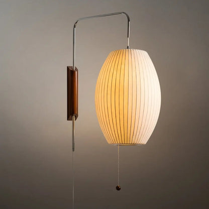 Modern Plug-In Wall Lamp -- Polymer Steel Walnut Metal Chrome & Walnut with White Shade