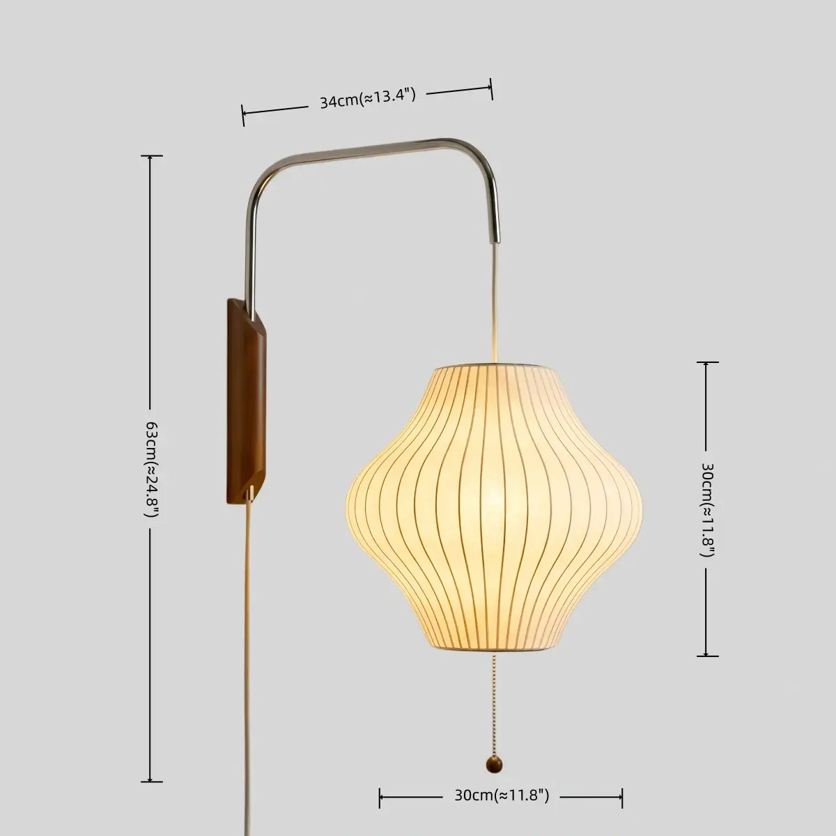 Modern Plug-In Wall Lamp -- Polymer Steel Walnut Metal Chrome & Walnut with White Shade