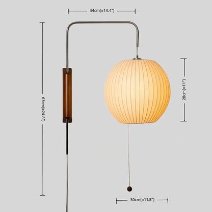 Modern Plug-In Wall Lamp -- Polymer Steel Walnut Metal Chrome & Walnut with White Shade