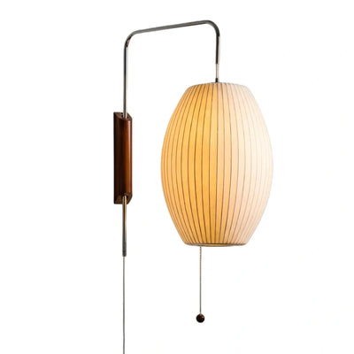 Modern Plug-In Wall Lamp -- Polymer Steel Walnut Metal Chrome & Walnut with White Shade