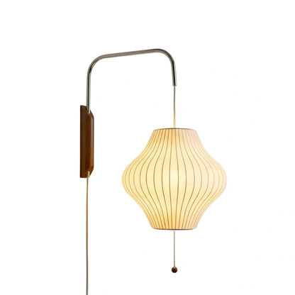 Modern Plug-In Wall Lamp -- Polymer Steel Walnut Metal Chrome & Walnut with White Shade