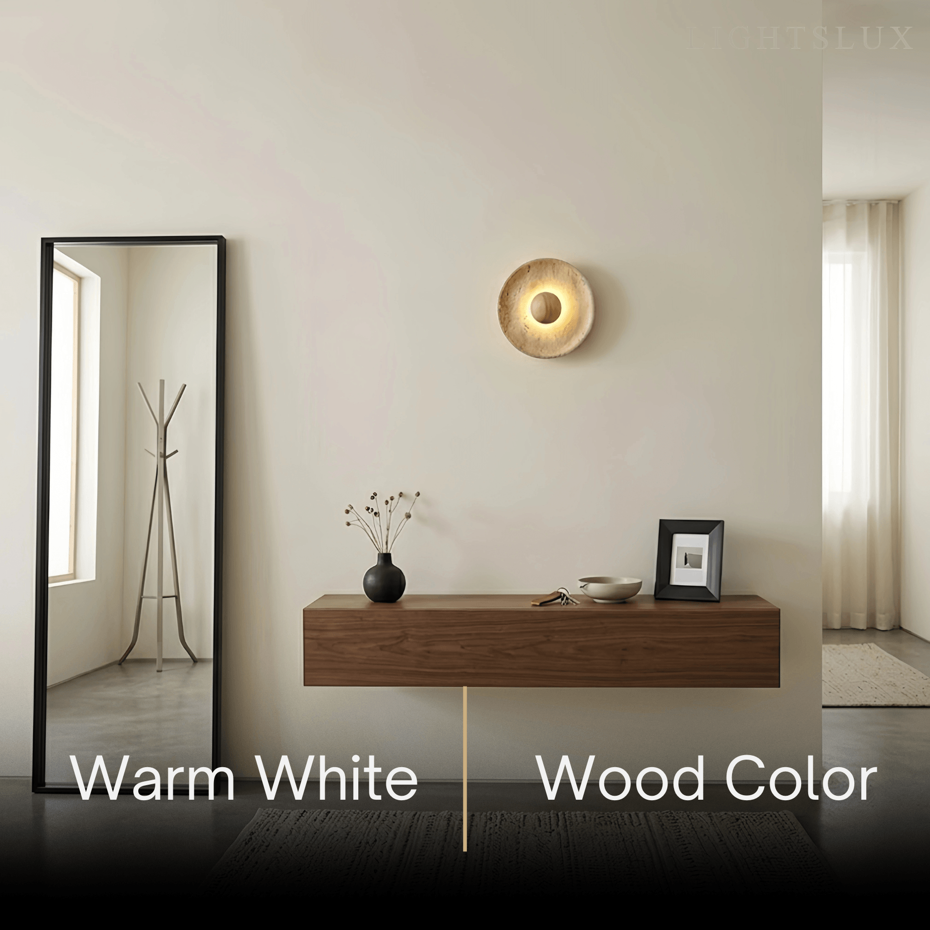 Minimalist Wall Lamp -- Yellow Travertine & Wood