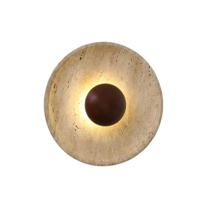 Minimalist Wall Lamp -- Yellow Travertine & Wood