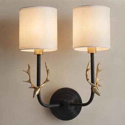 Lunara Art Deco Wall Lamp with Linen Shade – Brass/Black