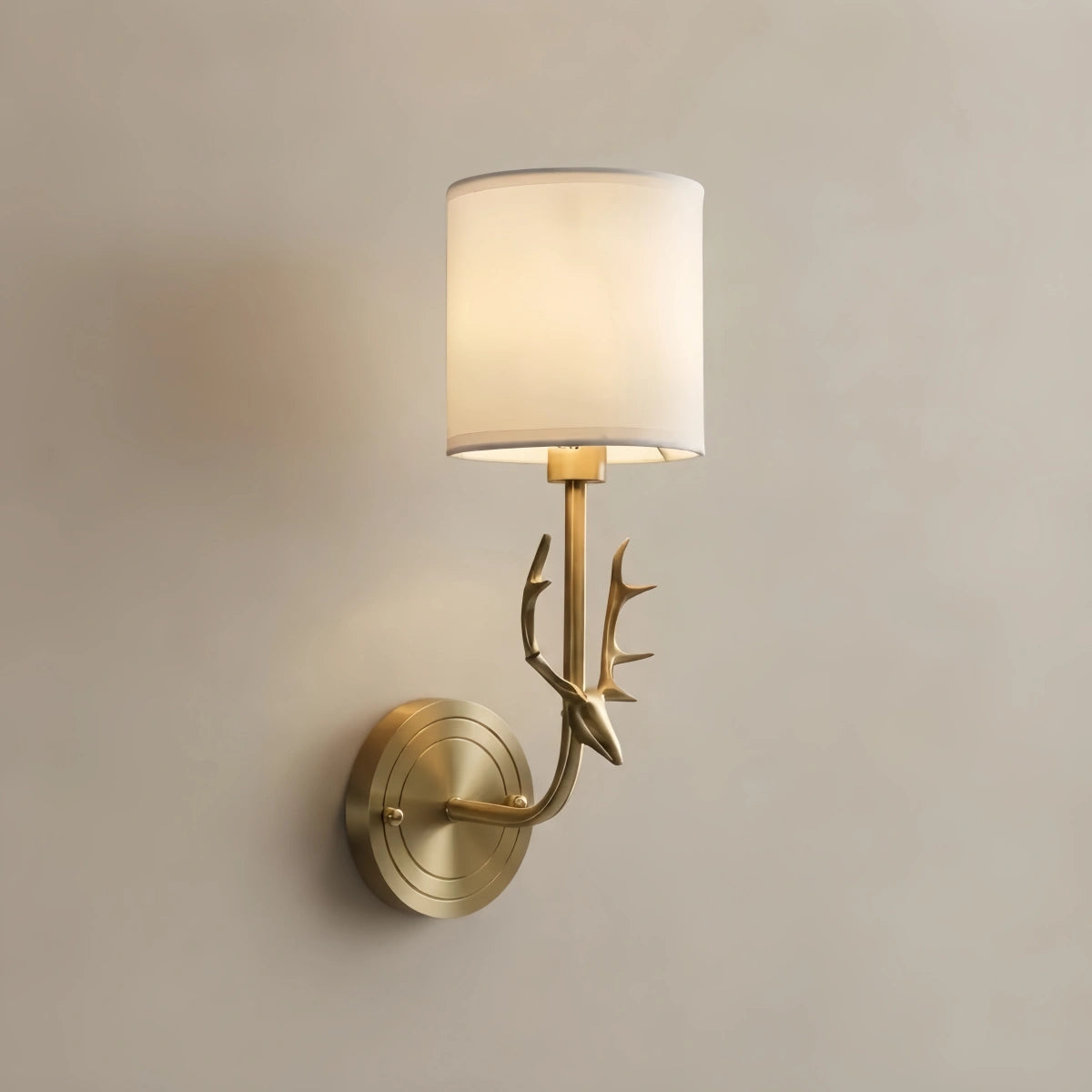 Lunara Art Deco Wall Lamp with Linen Shade – Brass