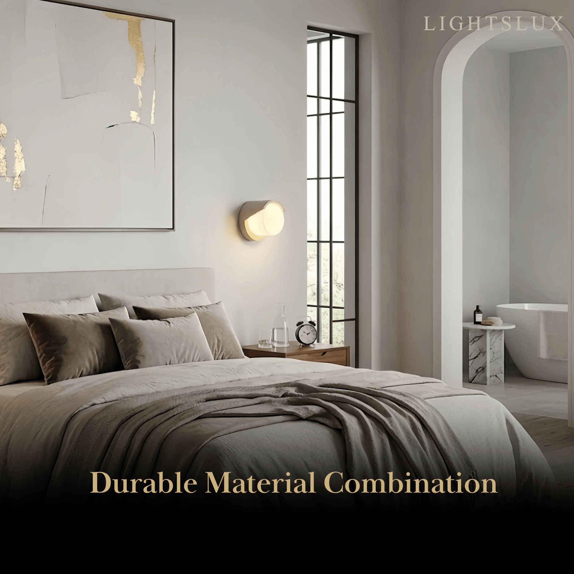 Modern Wall Lamp — Yellow Travertine & Glass White