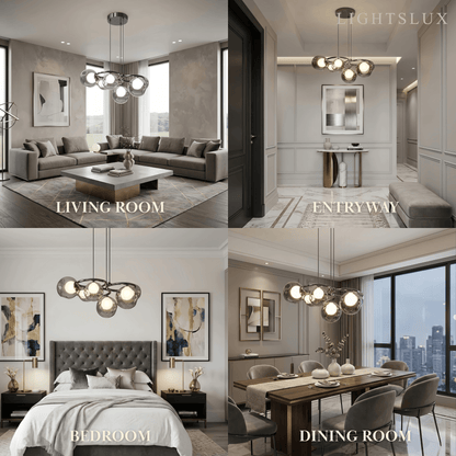 Modern  Pendant Light — Iron & Glass Black Smoke Grey