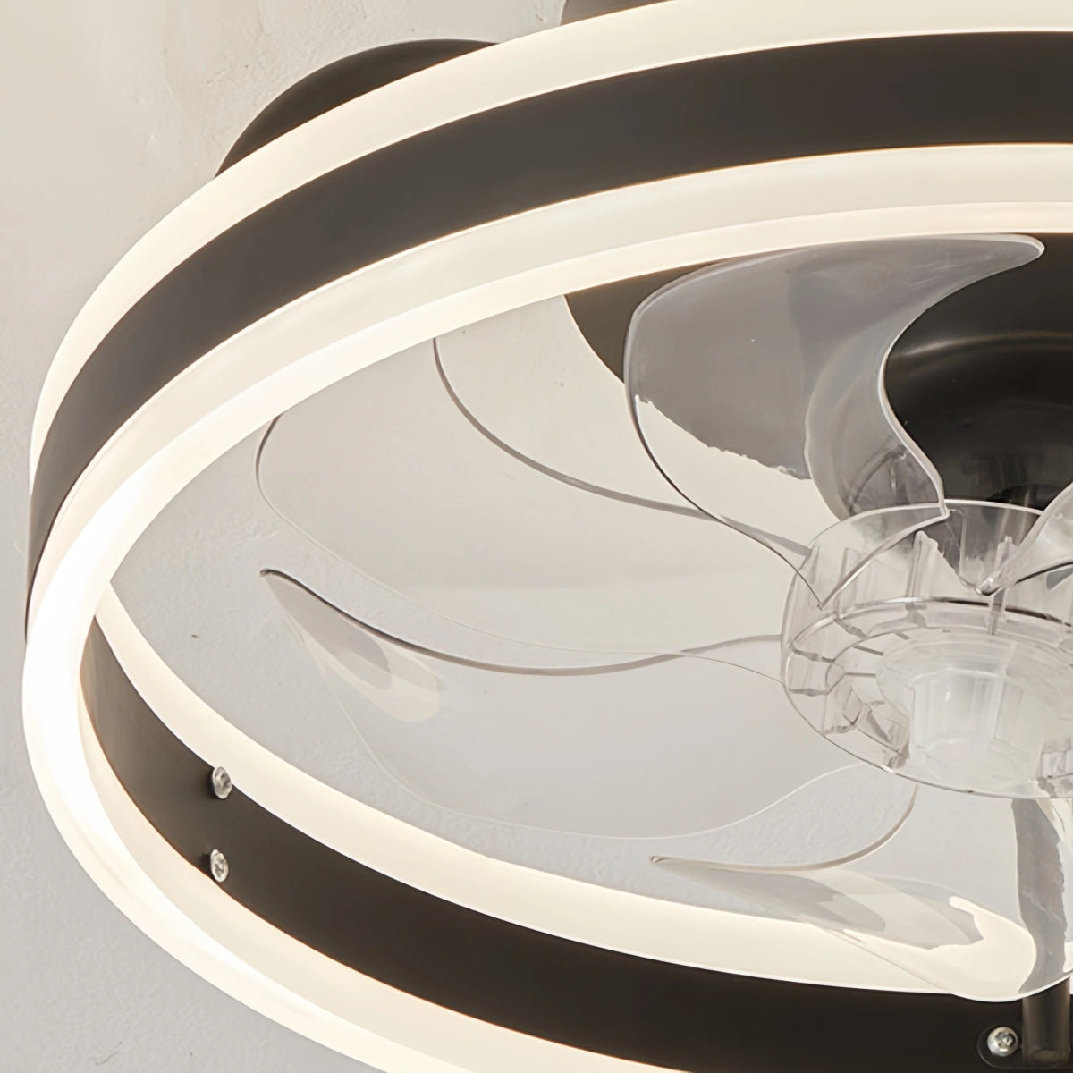 Vivara Modern Semi-Flush Ceiling Fan with Light -- Silent Black & White Iron ABS for Bedroom