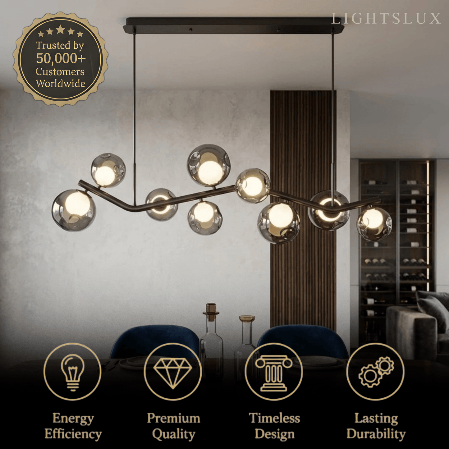 Modern Pendant Light -- Glass & Metal Smoke Grey
