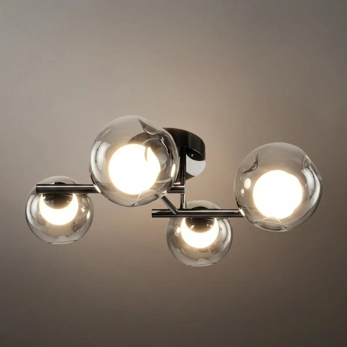 Modern Semi-Flush Mount Ceiling Light — Steel & Glass Smoke Greyc4