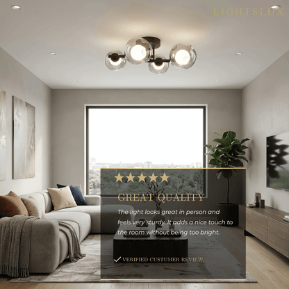 Modern Semi-Flush Mount Ceiling Light — Steel & Glass Smoke Greyc4